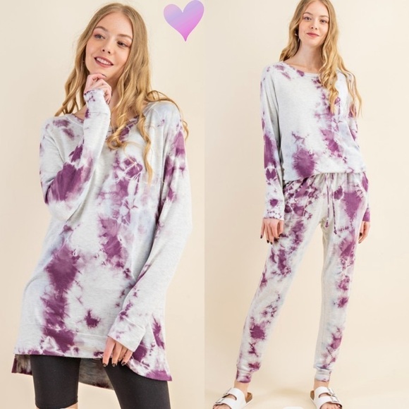Plum Splash Dye Fleece Pullover Sweatshirt - Picture 1 of 15